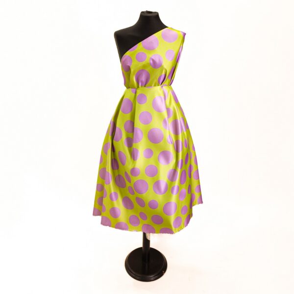 Tessuto Duchesse a fantasia motivo pois lime - lilla