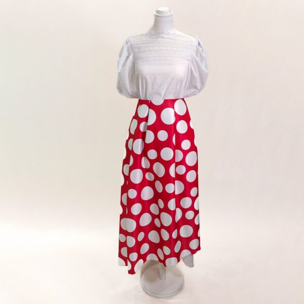 Tessuto Duchesse a fantasia motivo pois rosso - bianco