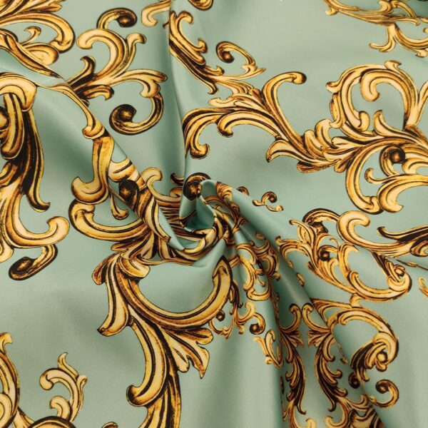 Tessuto Duchesse a fantasia motivo floreale barocco tiffany - oro