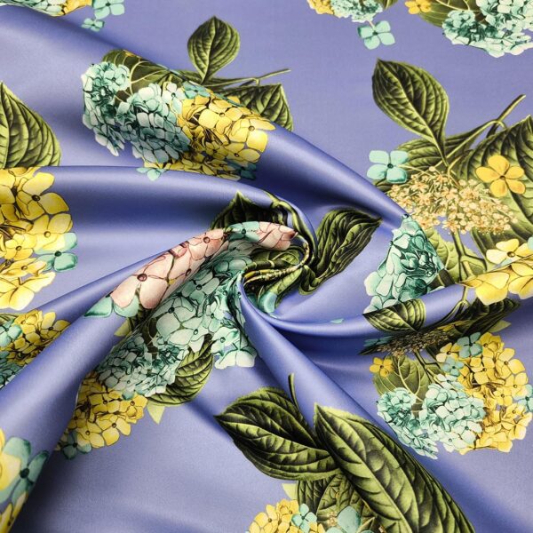 Tessuto Duchesse a fantasia motivo floreale very peri - giallo - tiffany