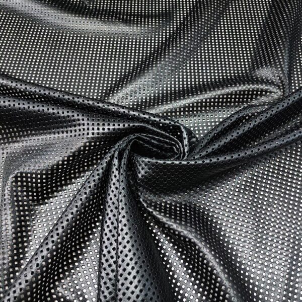 Tessuto Ecopelle elasticizzata per abbigliamento motivo traforato nero