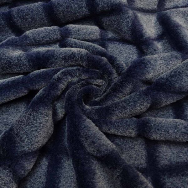 Tessuto Eco Pelliccia a pelo corto motivo quadri blu navy