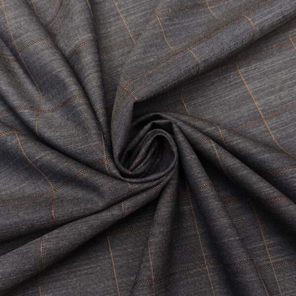 Tessuto Lana fredda elasticizzato motivo quadri blu jeans - coccio