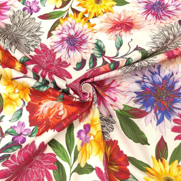 Tessuto Gabardine di Cotone a fantasia motivo floreale giallo - fucsia - arancione