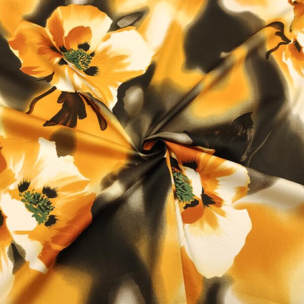 Tessuto Gabardine di Cotone a fantasia motivo floreale ocra - nero - giallo