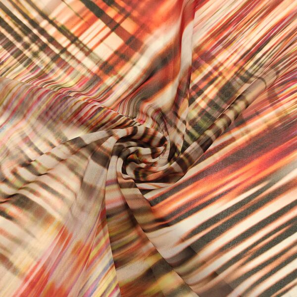 Tessuto Georgette a fantasia motivo astratto arancione - fucsia - beige