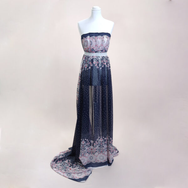 Tessuto Georgette a fantasia motivo astratto blu - rosso - bianco