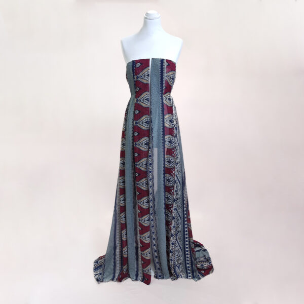 Tessuto Georgette a fantasia motivo astratto blu - bordeaux - beige