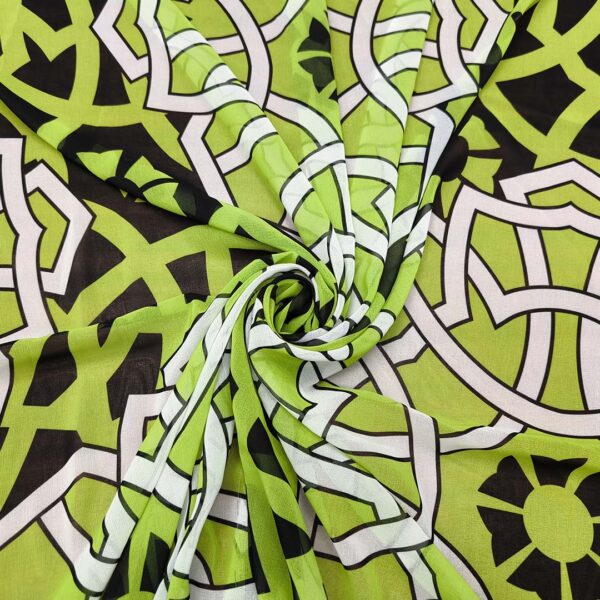 Tessuto Georgette a fantasia motivo astratto lime - nero - bianco