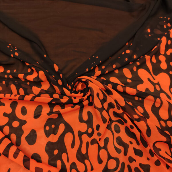 Tessuto Georgette a fantasia motivo astratto nero - arancione