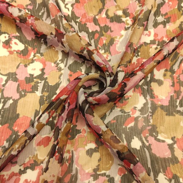 Tessuto Georgette a fantasia motivo astratto nero - bianco - rosso