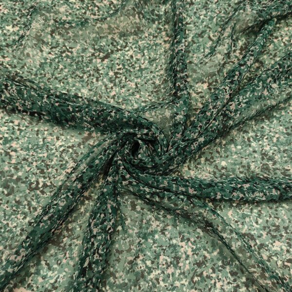 Tessuto Georgette a fantasia motivo nero - panna - verde