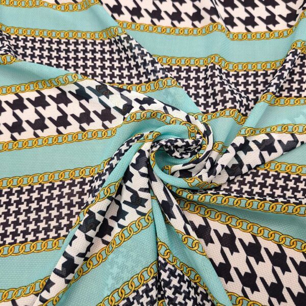 Tessuto Georgette a fantasia motivo astratto tiffany - nero - giallo