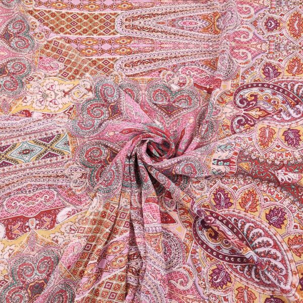 Tessuto Georgette a fantasia motivo etnico magenta - giallo - fucsia