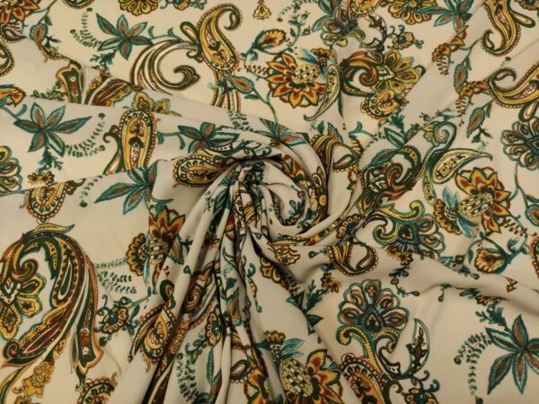 Tessuto Georgette a fantasia motivo florale cashmere beige - verde
