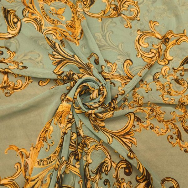 Tessuto Georgette a fantasia motivo floreale barocco tiffany - ocra