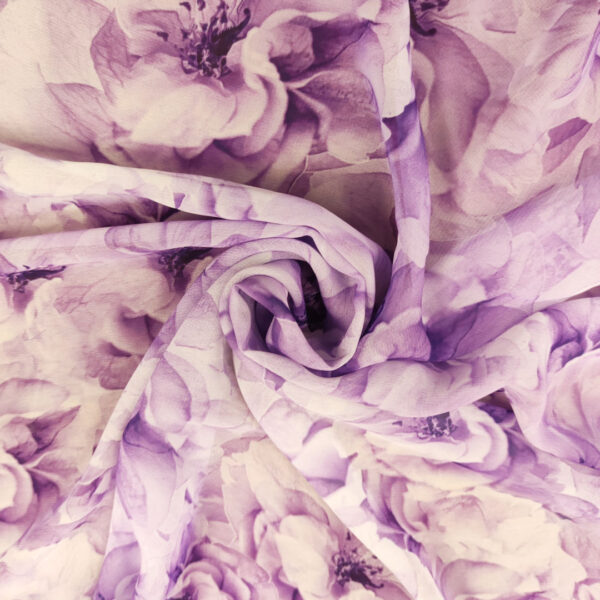 Tessuto Georgette a fantasia motivo floreale bianco - lilla