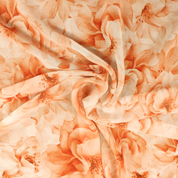 Tessuto Georgette a fantasia motivo floreale bianco - pesco