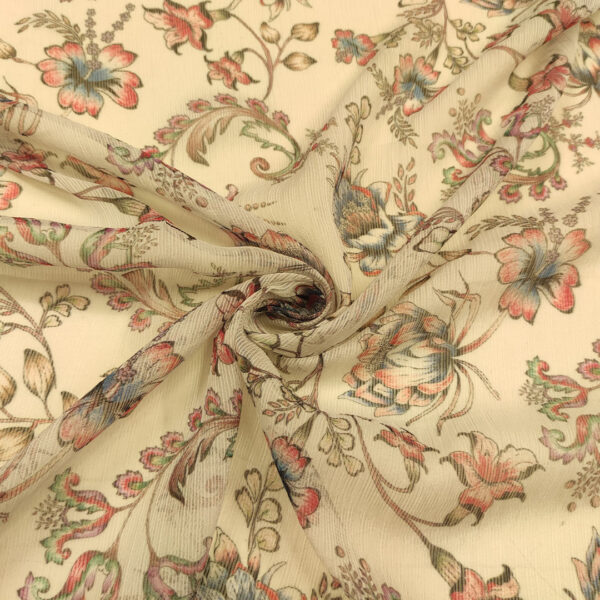 Tessuto Georgette a fantasia motivo floreale bianco - rosso - azzurro