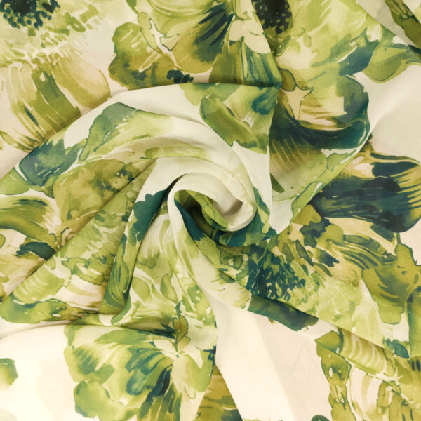 Tessuto Georgette a fantasia motivo floreale bianco - verde