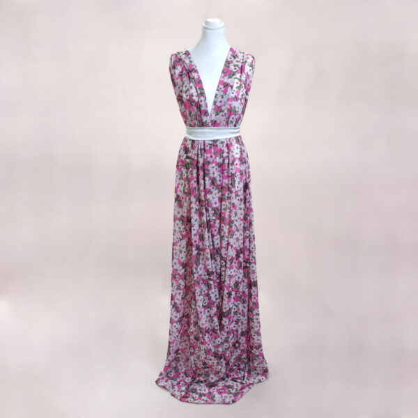 Tessuto Georgette a fantasia motivo floreale big bubble - verde - bianco