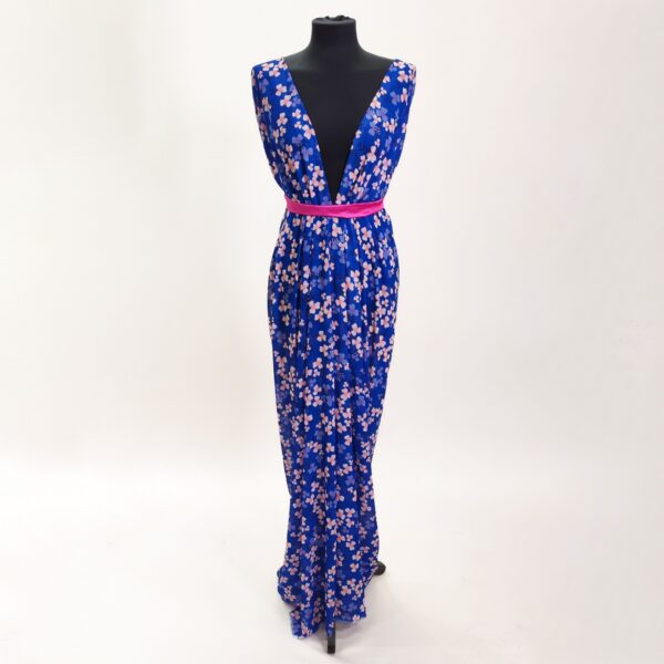 Tessuto Georgette a fantasia motivo floreale blu elettrico - rosa