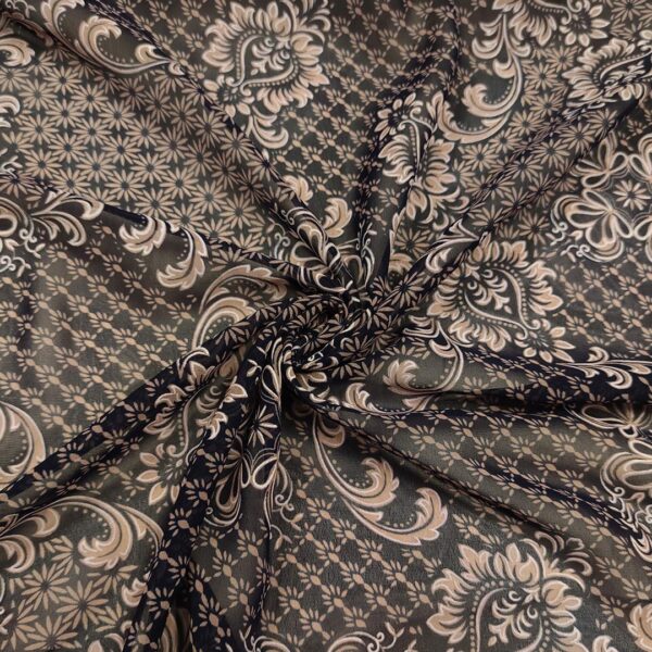 Tessuto Georgette a fantasia motivo floreale cashmere blu - bianco - beige