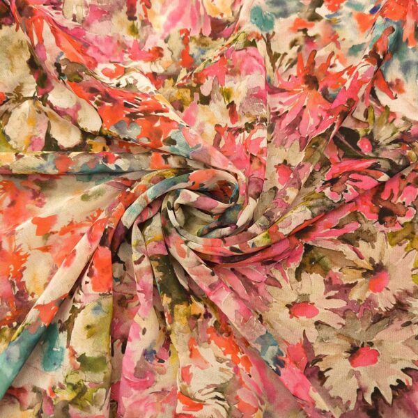 Tessuto Georgette a fantasia motivo floreale ciliegio - rosa - turchese - cedro