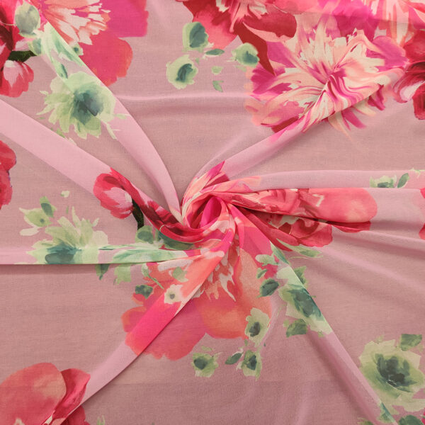 Tessuto Georgette a fantasia motivo floreale glicine - fucsia - verde