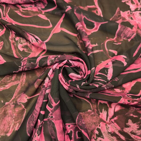 Tessuto Georgette a fantasia motivo floreale nero - magenta