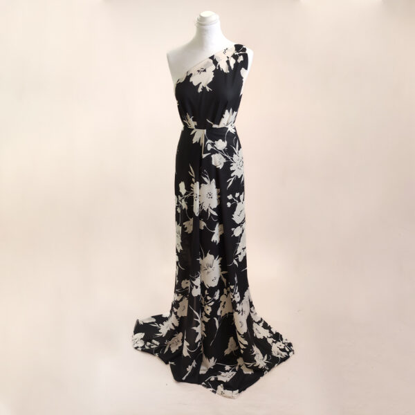 Tessuto Georgette a fantasia motivo floreale nero - panna