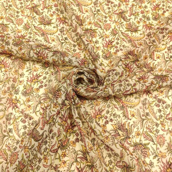 Tessuto Georgette a fantasia motivo floreale panna - verde - lampone