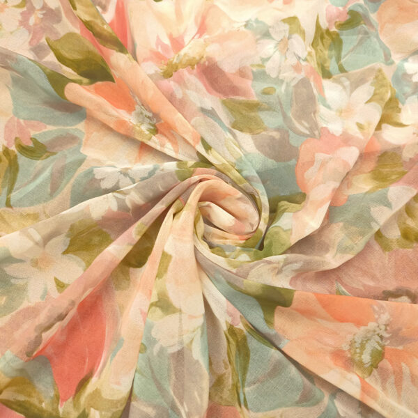 Tessuto Georgette a fantasia motivo floreale rosa - acquamarina - verde