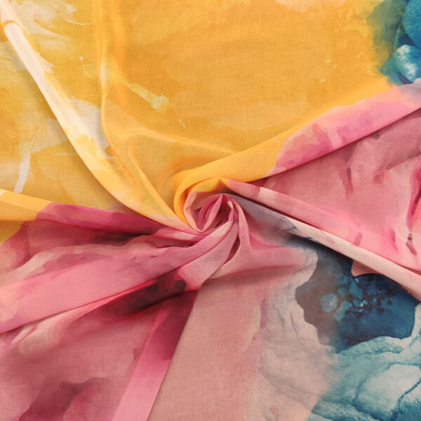 Tessuto Georgette a fantasia motivo floreale rosa - fucsia - turchese - giallo