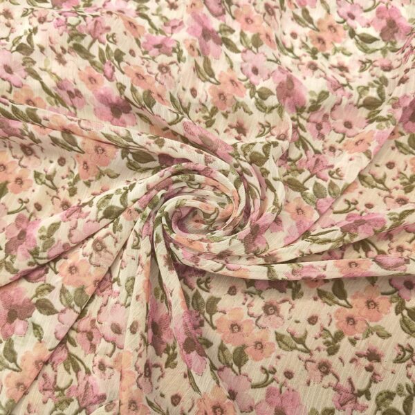 Tessuto Georgette a fantasia motivo floreale ortensia - bianco - verde