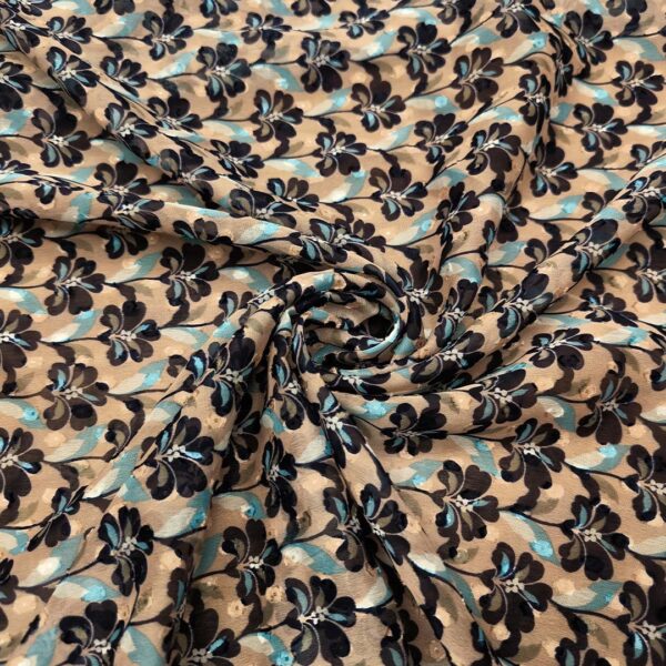 Tessuto Georgette a fantasia motivo rosa ortensia - blu - turchese