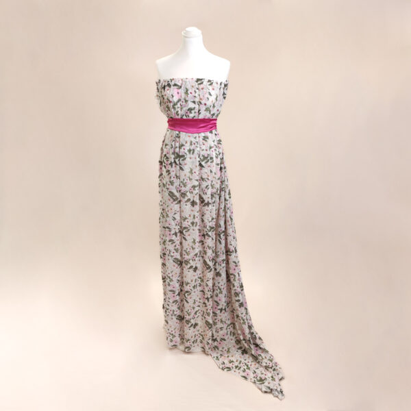 Tessuto Georgette a fantasia motivo floreale bianco - verde - rosa