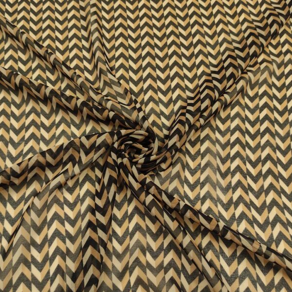 Tessuto Georgette a fantasia motivo geometrico nero - beige - tabacco