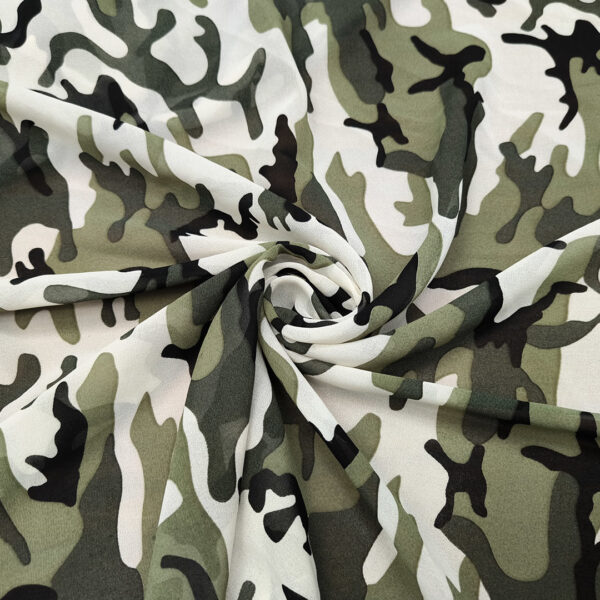 Tessuto Georgette a fantasia motivo mimetico verde - nero - panna