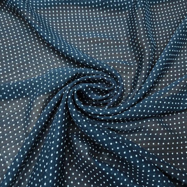 Tessuto Georgette a fantasia motivo pois piccolo blu - bianco