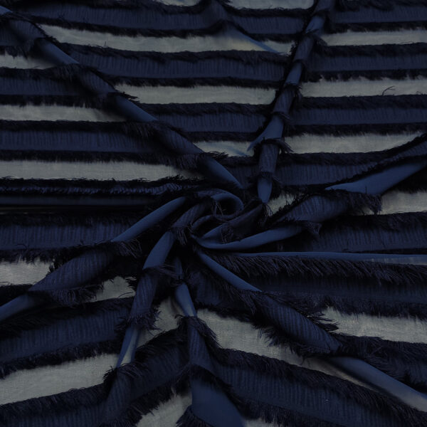 Tessuto Georgette con Frange in tinta unita blu