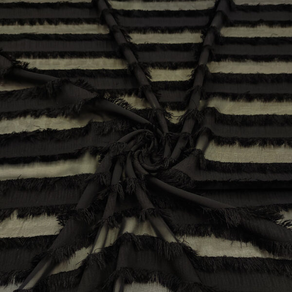 Tessuto Georgette con Frange in tinta unita nero