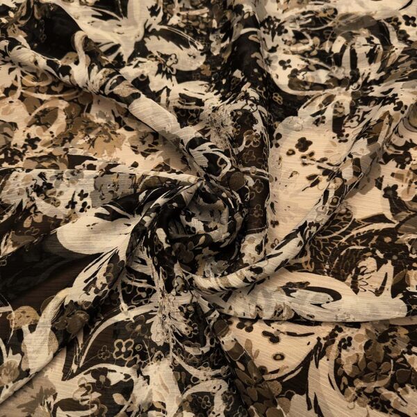 Tessuto Georgette a fantasia motivo floreale bianco - grigio - nero