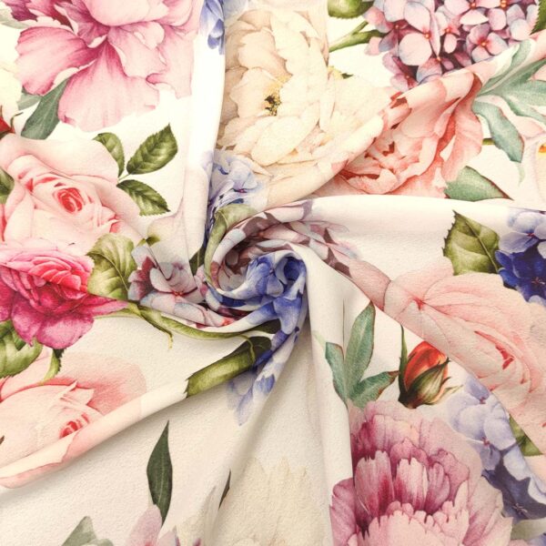 Tessuto Georgette a fantasia motivo floreale bianco - rosa - very peri