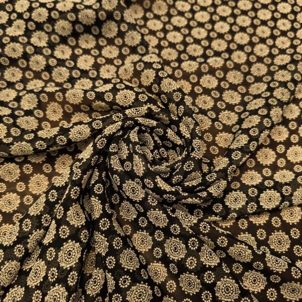 Tessuto Georgette a fantasia motivo geometrico panna - nero