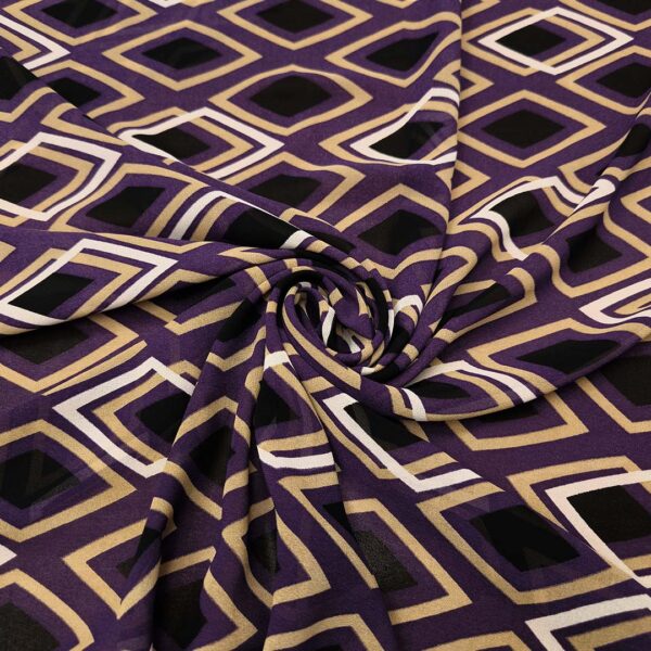 Tessuto Georgette a fantasia motivo geometrico viola - beige - nero