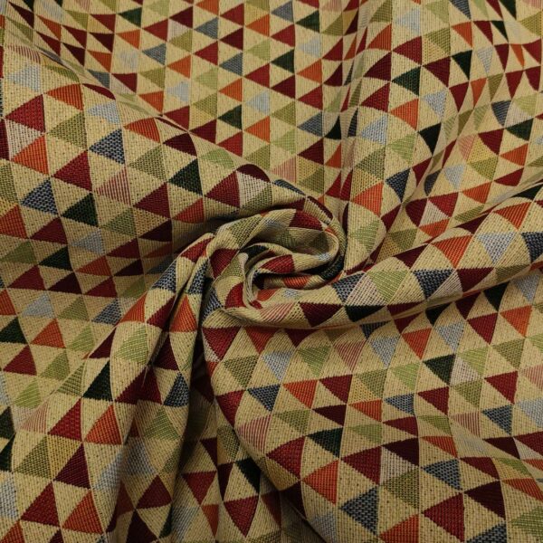 Tessuto Gobelin a fantasia motivo geometrico rosso - arancione - bordeaux