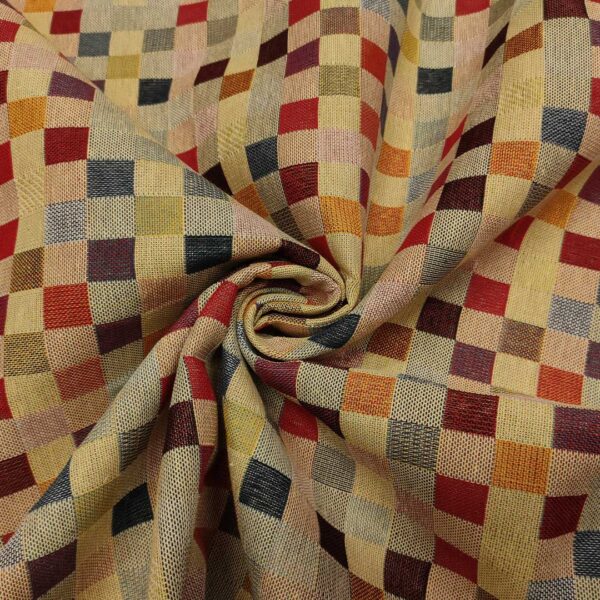 Tessuto Gobelin a fantasia motivo geometrico rosso - beige - arancione