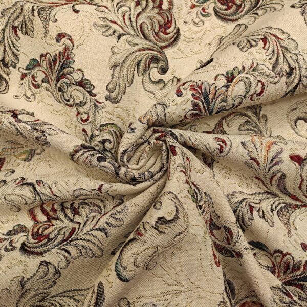 Tessuto per arredo Gobelin a fantasia motivo floreale barocco beige - grigio - rosso