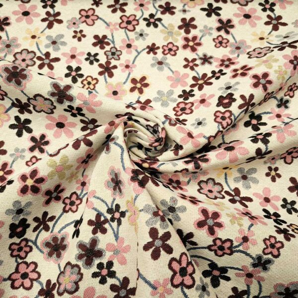 Tessuto per arredo Gobelin a fantasia motivo floreale beige - rosa - bordeaux